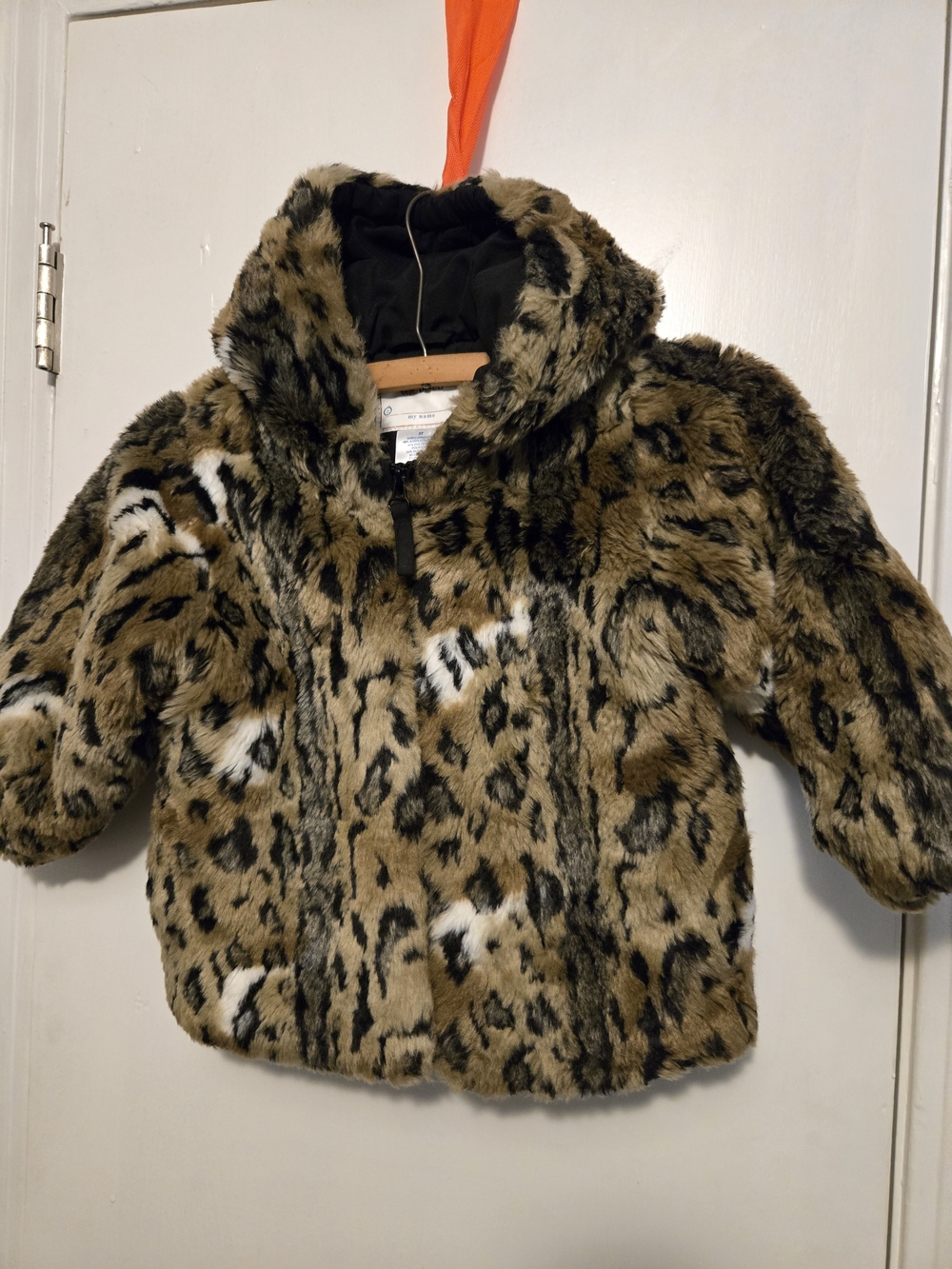 Okie Dokie Leopard Print Faux Fur Hooded Jacket 3T